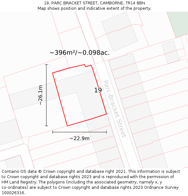 19, PARC BRACKET STREET, CAMBORNE, TR14 8BN: Plot and title map