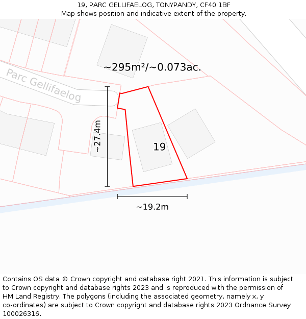 19, PARC GELLIFAELOG, TONYPANDY, CF40 1BF: Plot and title map