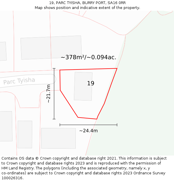 19, PARC TYISHA, BURRY PORT, SA16 0RR: Plot and title map