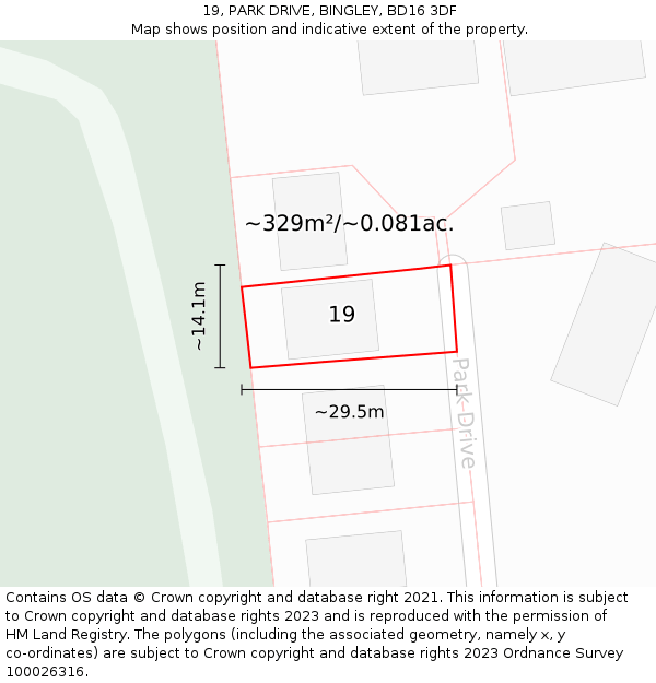 19, PARK DRIVE, BINGLEY, BD16 3DF: Plot and title map