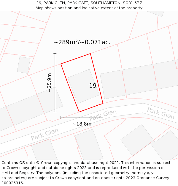 19, PARK GLEN, PARK GATE, SOUTHAMPTON, SO31 6BZ: Plot and title map