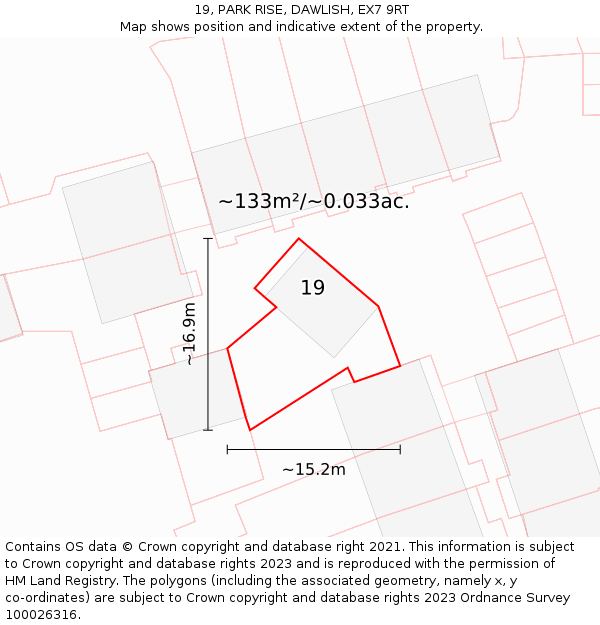 19, PARK RISE, DAWLISH, EX7 9RT: Plot and title map