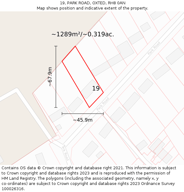 19, PARK ROAD, OXTED, RH8 0AN: Plot and title map