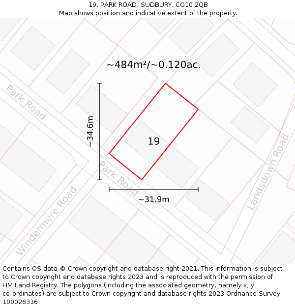 19, PARK ROAD, SUDBURY, CO10 2QB: Plot and title map