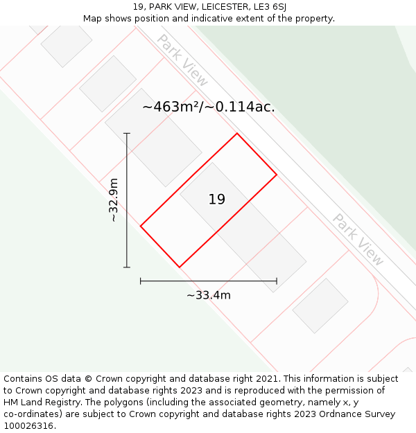19, PARK VIEW, LEICESTER, LE3 6SJ: Plot and title map