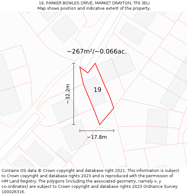 19, PARKER BOWLES DRIVE, MARKET DRAYTON, TF9 3EU: Plot and title map