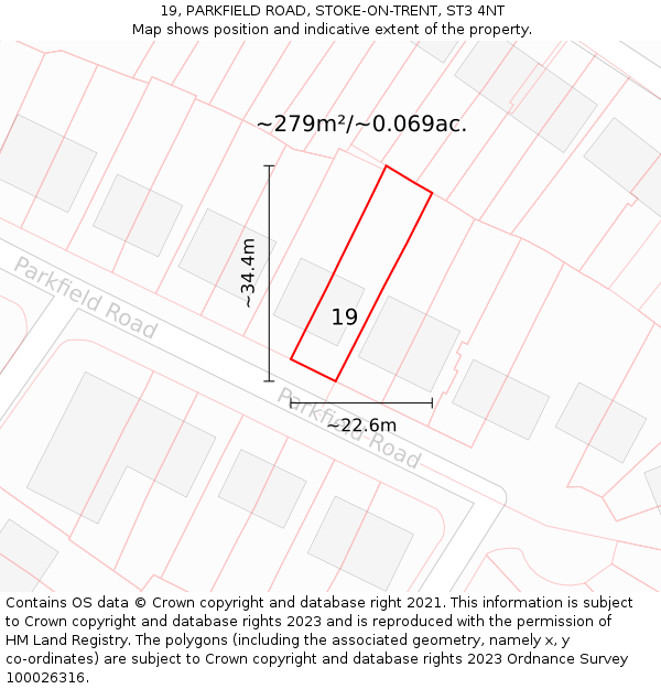 19, PARKFIELD ROAD, STOKE-ON-TRENT, ST3 4NT: Plot and title map