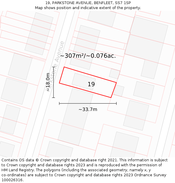 19, PARKSTONE AVENUE, BENFLEET, SS7 1SP: Plot and title map