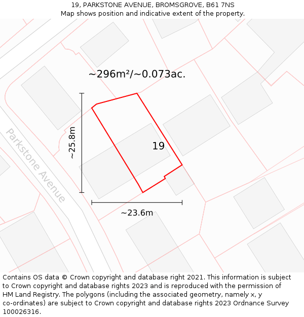 19, PARKSTONE AVENUE, BROMSGROVE, B61 7NS: Plot and title map