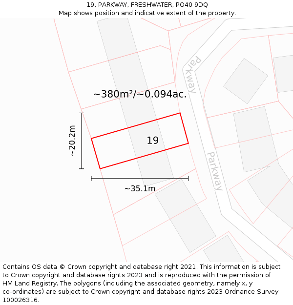 19, PARKWAY, FRESHWATER, PO40 9DQ: Plot and title map