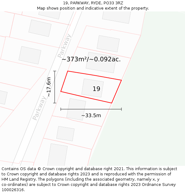 19, PARKWAY, RYDE, PO33 3RZ: Plot and title map