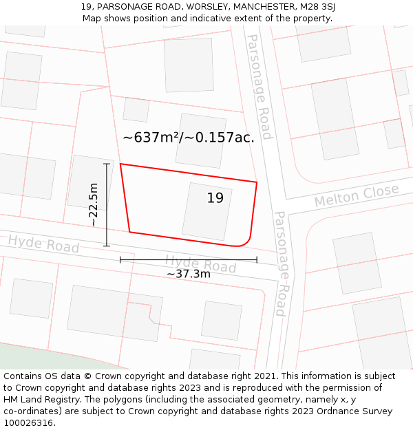 19, PARSONAGE ROAD, WORSLEY, MANCHESTER, M28 3SJ: Plot and title map