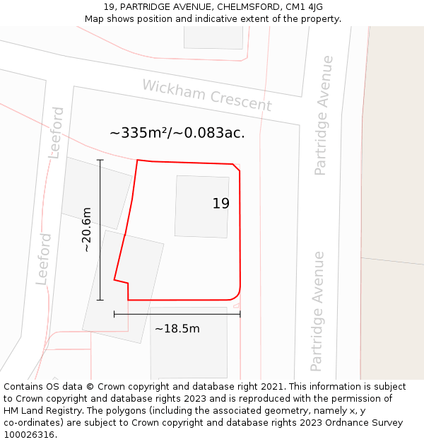 19, PARTRIDGE AVENUE, CHELMSFORD, CM1 4JG: Plot and title map