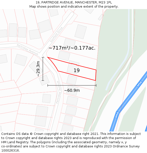 19, PARTRIDGE AVENUE, MANCHESTER, M23 1PL: Plot and title map