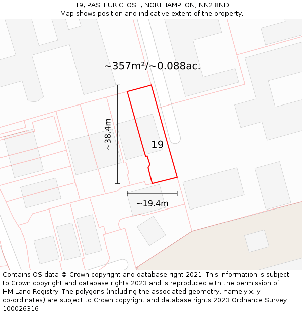 19, PASTEUR CLOSE, NORTHAMPTON, NN2 8ND: Plot and title map