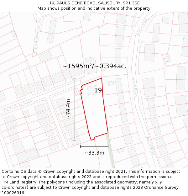 19, PAULS DENE ROAD, SALISBURY, SP1 3SE: Plot and title map