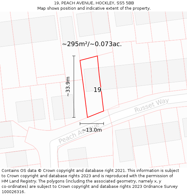 19, PEACH AVENUE, HOCKLEY, SS5 5BB: Plot and title map