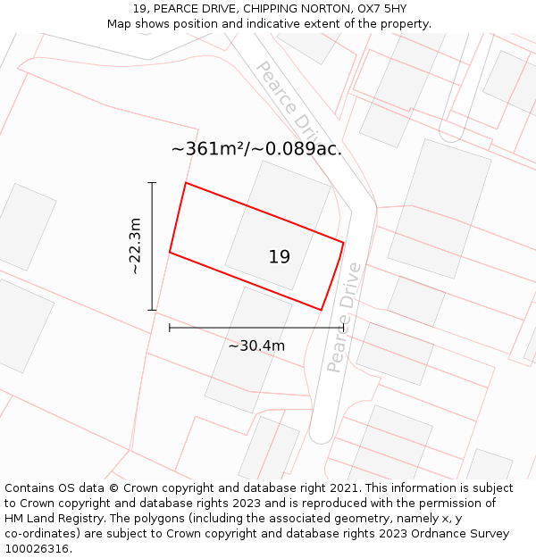 19, PEARCE DRIVE, CHIPPING NORTON, OX7 5HY: Plot and title map