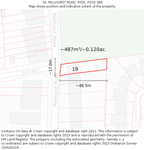 19, PELLHURST ROAD, RYDE, PO33 3BS: Plot and title map