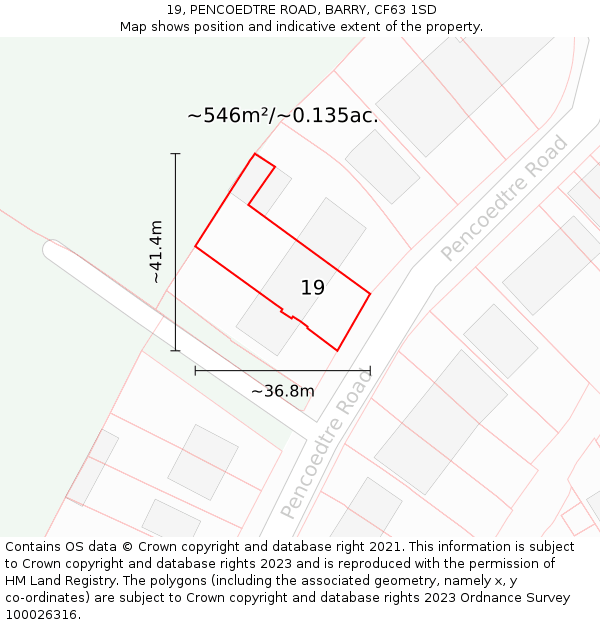 19, PENCOEDTRE ROAD, BARRY, CF63 1SD: Plot and title map