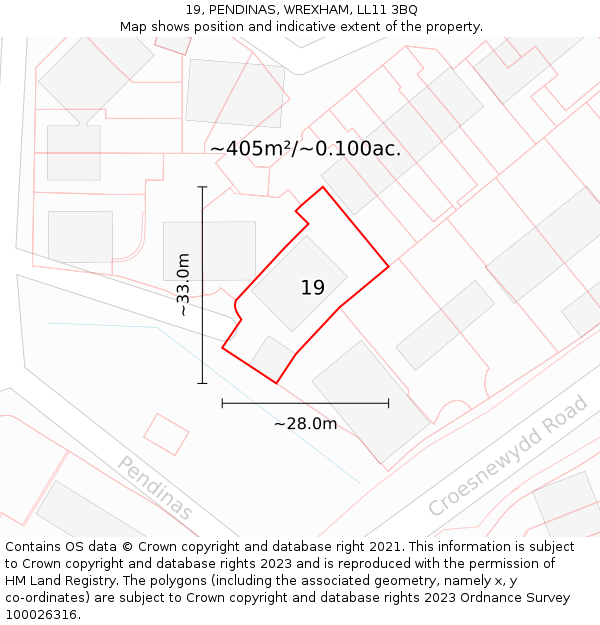 19, PENDINAS, WREXHAM, LL11 3BQ: Plot and title map