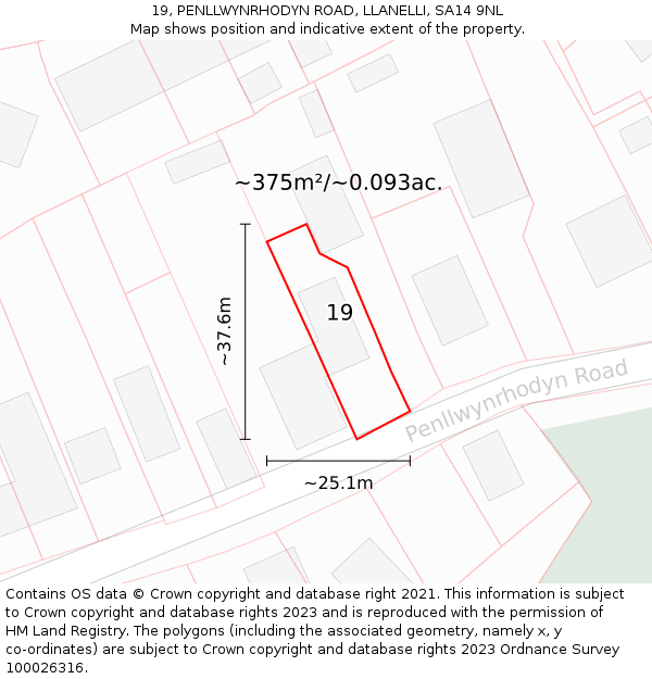 19, PENLLWYNRHODYN ROAD, LLANELLI, SA14 9NL: Plot and title map