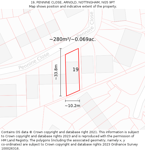 19, PENNINE CLOSE, ARNOLD, NOTTINGHAM, NG5 9PT: Plot and title map