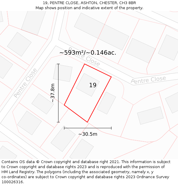 19, PENTRE CLOSE, ASHTON, CHESTER, CH3 8BR: Plot and title map