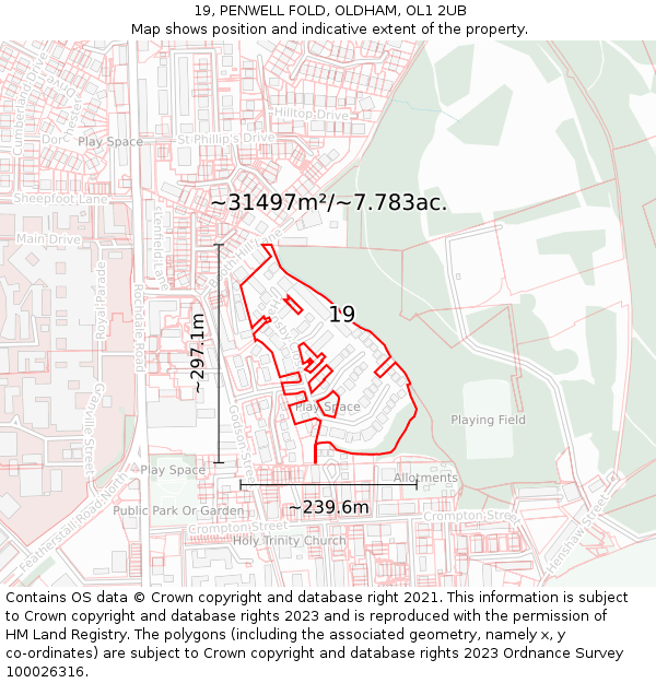 19, PENWELL FOLD, OLDHAM, OL1 2UB: Plot and title map