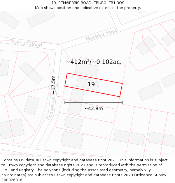 19, PENWERRIS ROAD, TRURO, TR1 3QS: Plot and title map