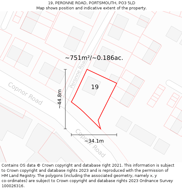 19, PERONNE ROAD, PORTSMOUTH, PO3 5LD: Plot and title map