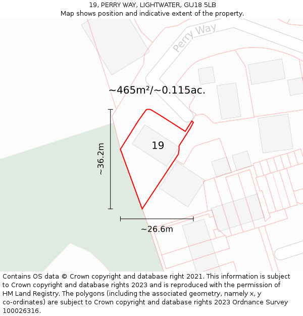 19, PERRY WAY, LIGHTWATER, GU18 5LB: Plot and title map