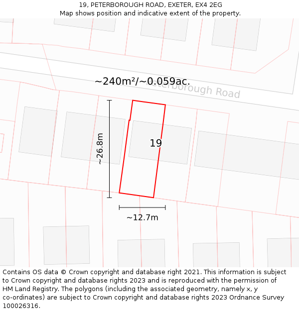 19, PETERBOROUGH ROAD, EXETER, EX4 2EG: Plot and title map