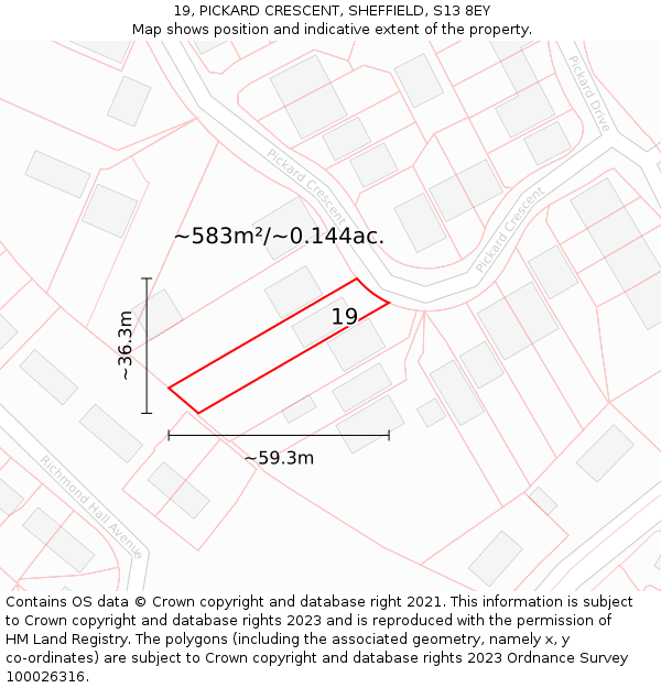 19, PICKARD CRESCENT, SHEFFIELD, S13 8EY: Plot and title map