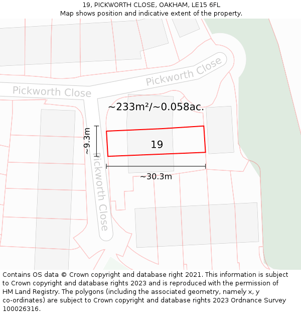 19, PICKWORTH CLOSE, OAKHAM, LE15 6FL: Plot and title map