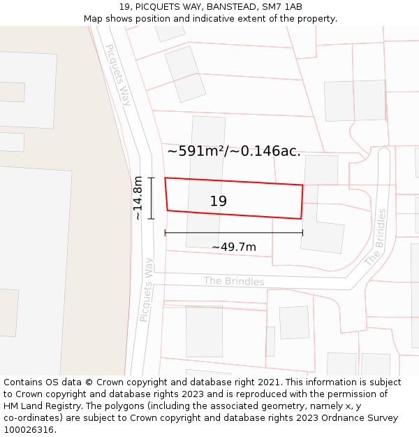 19, PICQUETS WAY, BANSTEAD, SM7 1AB: Plot and title map