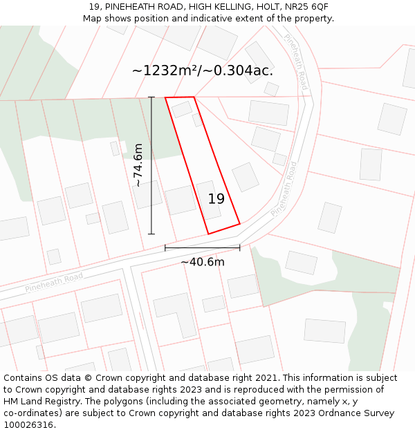 19, PINEHEATH ROAD, HIGH KELLING, HOLT, NR25 6QF: Plot and title map
