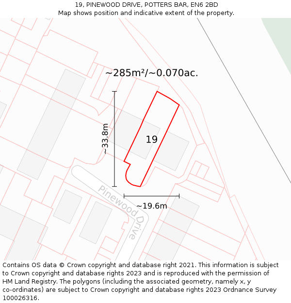 19, PINEWOOD DRIVE, POTTERS BAR, EN6 2BD: Plot and title map