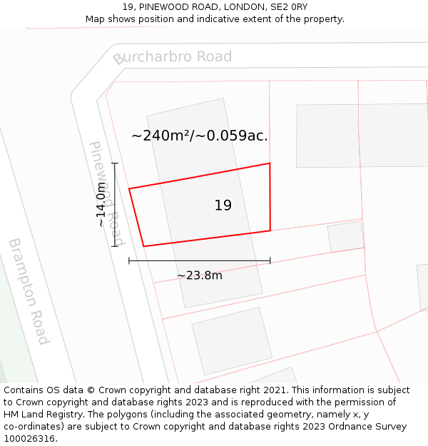 19, PINEWOOD ROAD, LONDON, SE2 0RY: Plot and title map