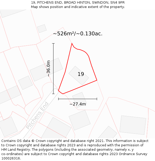 19, PITCHENS END, BROAD HINTON, SWINDON, SN4 9PR: Plot and title map