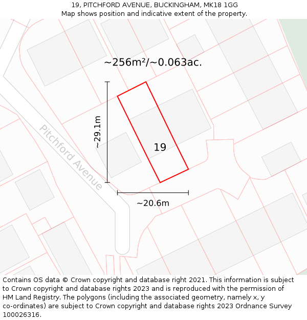 19, PITCHFORD AVENUE, BUCKINGHAM, MK18 1GG: Plot and title map