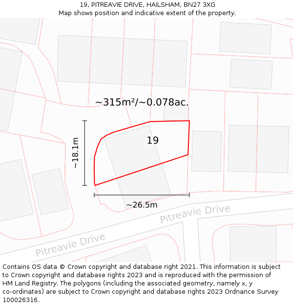 19, PITREAVIE DRIVE, HAILSHAM, BN27 3XG: Plot and title map