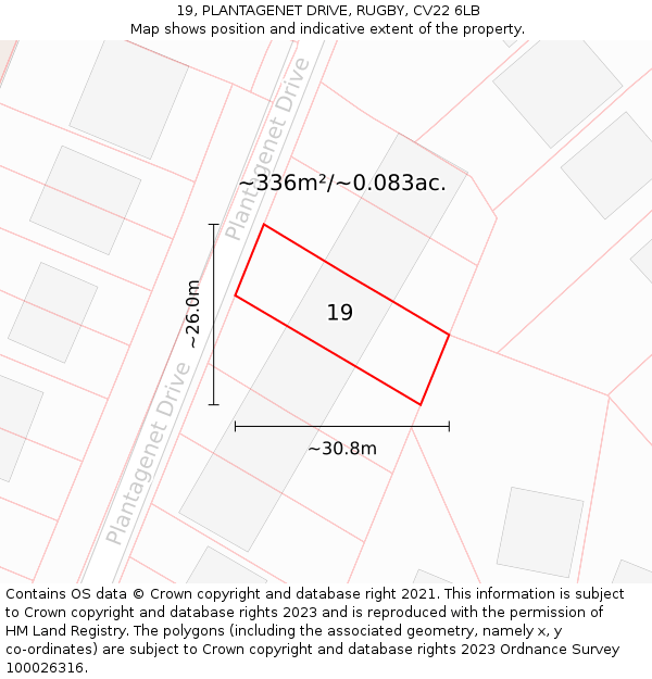 19, PLANTAGENET DRIVE, RUGBY, CV22 6LB: Plot and title map