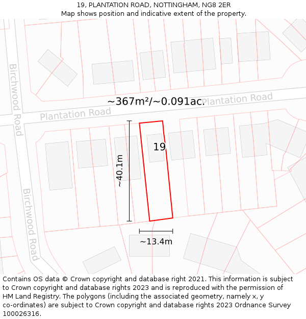 19, PLANTATION ROAD, NOTTINGHAM, NG8 2ER: Plot and title map