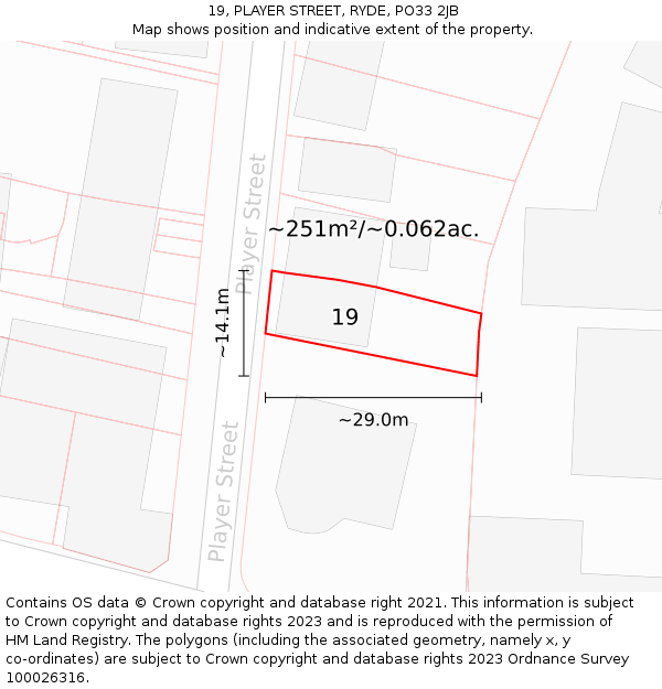 19, PLAYER STREET, RYDE, PO33 2JB: Plot and title map