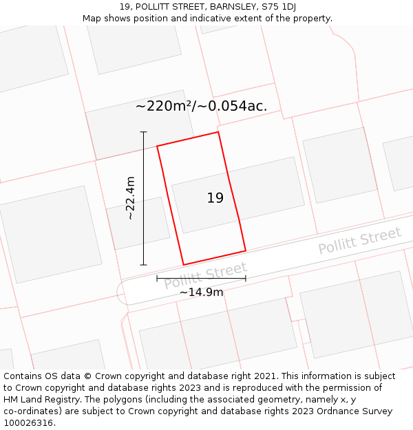 19, POLLITT STREET, BARNSLEY, S75 1DJ: Plot and title map
