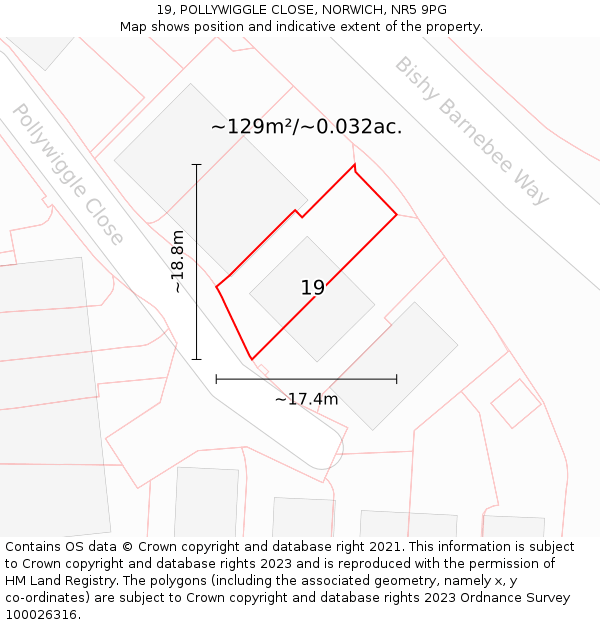 19, POLLYWIGGLE CLOSE, NORWICH, NR5 9PG: Plot and title map