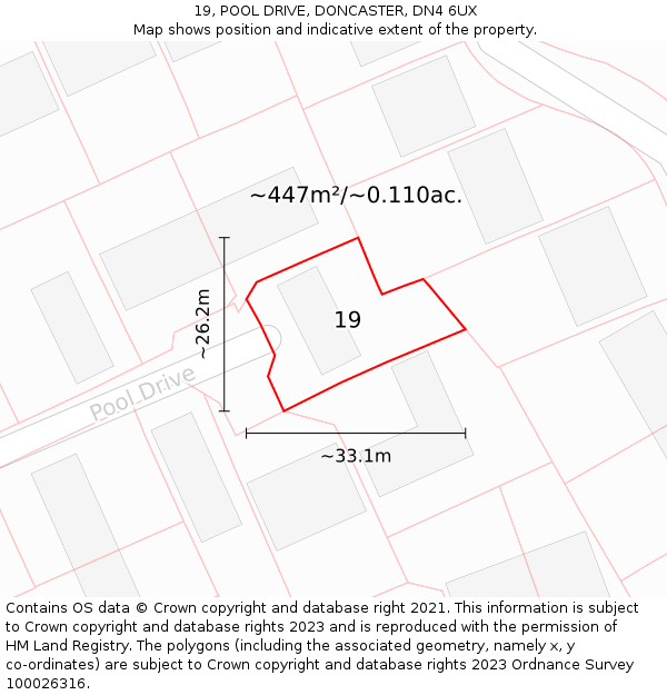 19, POOL DRIVE, DONCASTER, DN4 6UX: Plot and title map