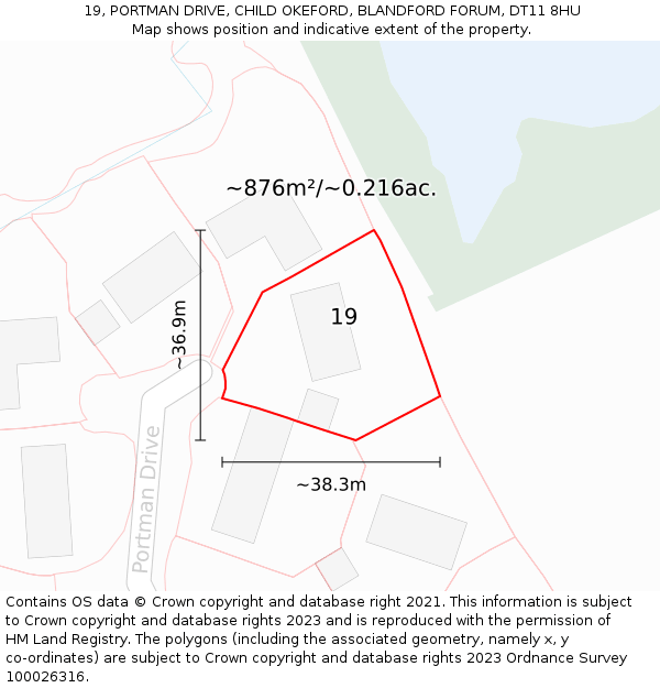 19, PORTMAN DRIVE, CHILD OKEFORD, BLANDFORD FORUM, DT11 8HU: Plot and title map