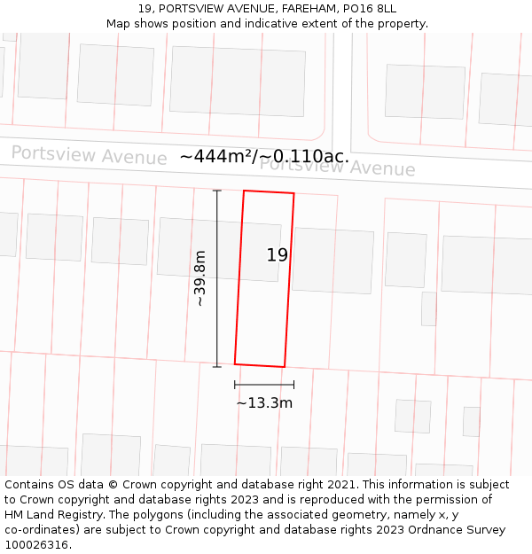 19, PORTSVIEW AVENUE, FAREHAM, PO16 8LL: Plot and title map